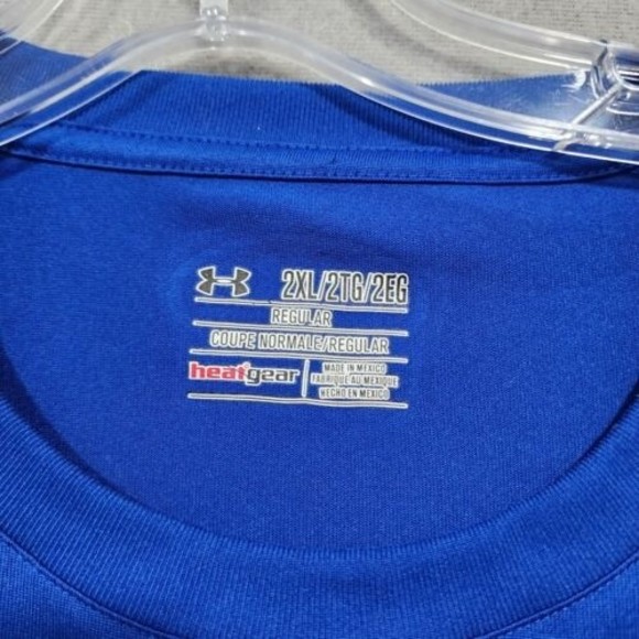 Under Armour Shirt Mens 2XL Blue TShirt Solid Regular CoupeHeatGear Shor… - Picture 2 of 16